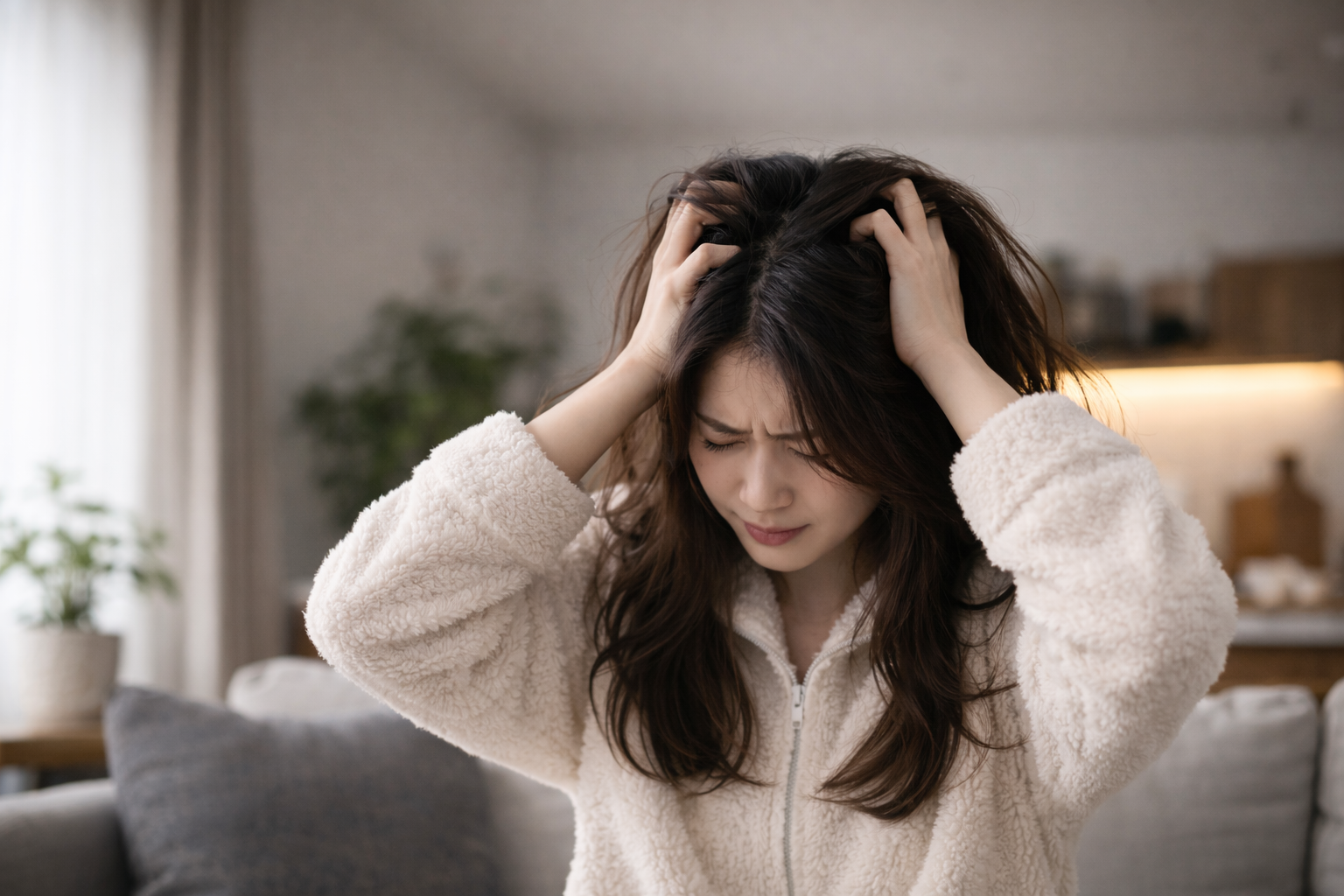 頭を抱える女性