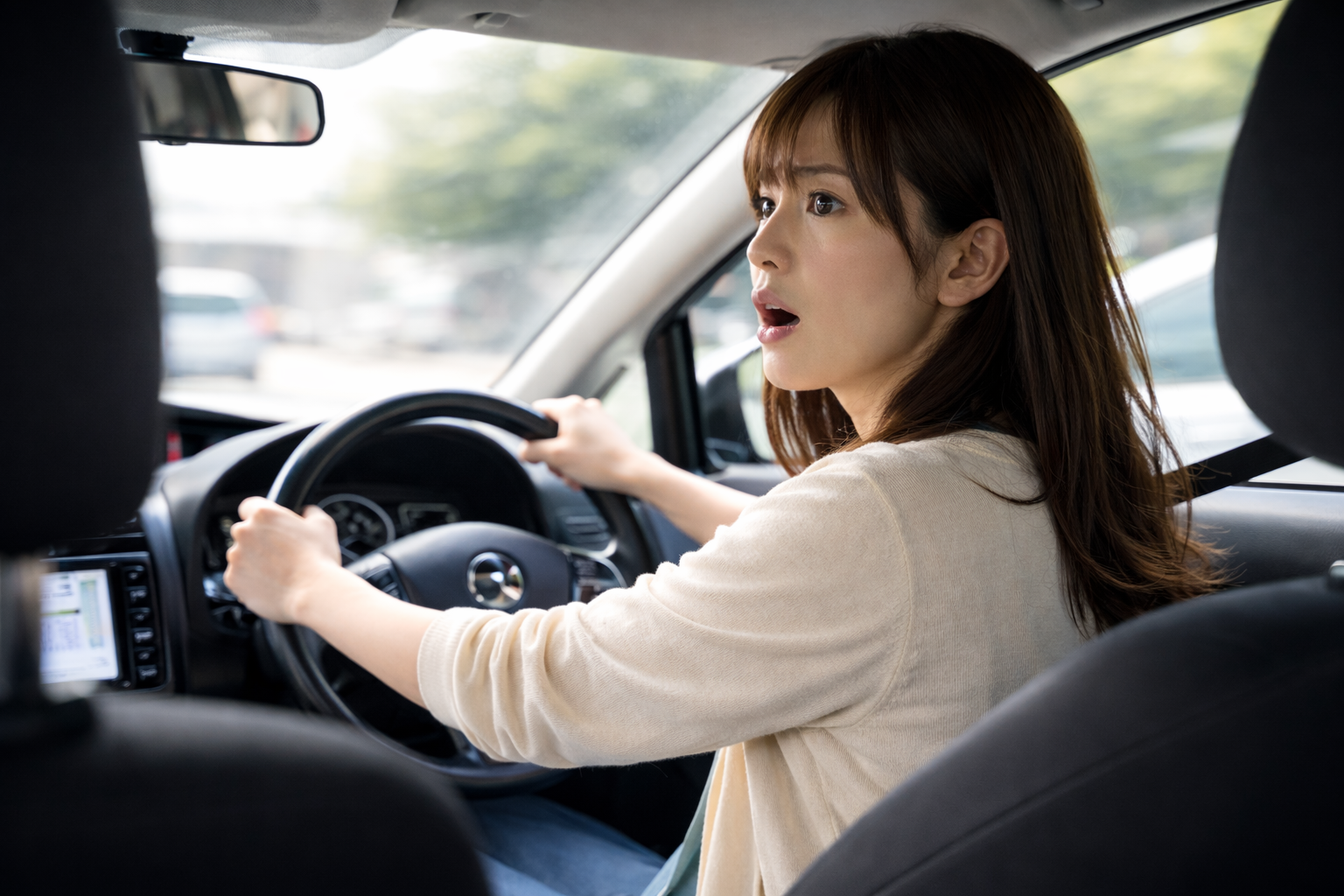 ドギマギしながら運転している女性